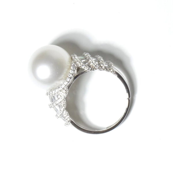 White Pearl Ring - 12.8mm Sterling Silver