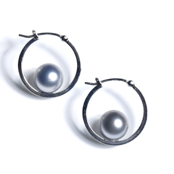 grey tahitian pearl - pearl hook earrings