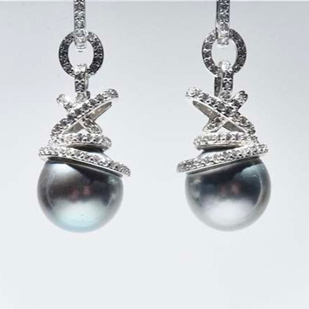 grey tahitian pearl - dangle earrings