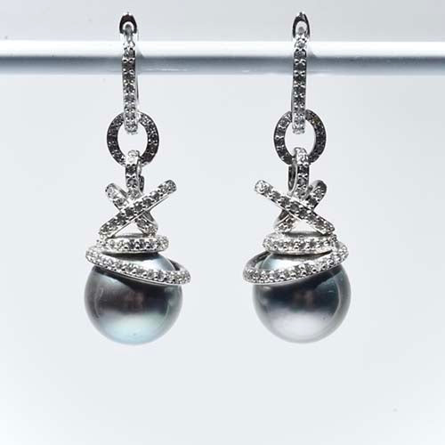 google-ads-Tahitian Platinum Grey Pearl Dangle Earrings-