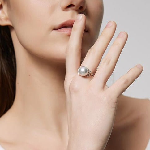 white pearl ring - 14k White Gold