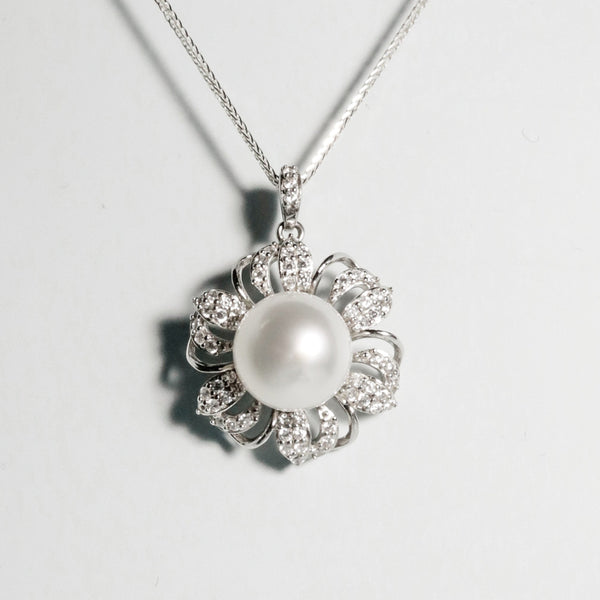 Blooming Elegance pendant featuring an 11.3mm white South Sea pearl in sterling silver floral setting from GRACE SELECTED